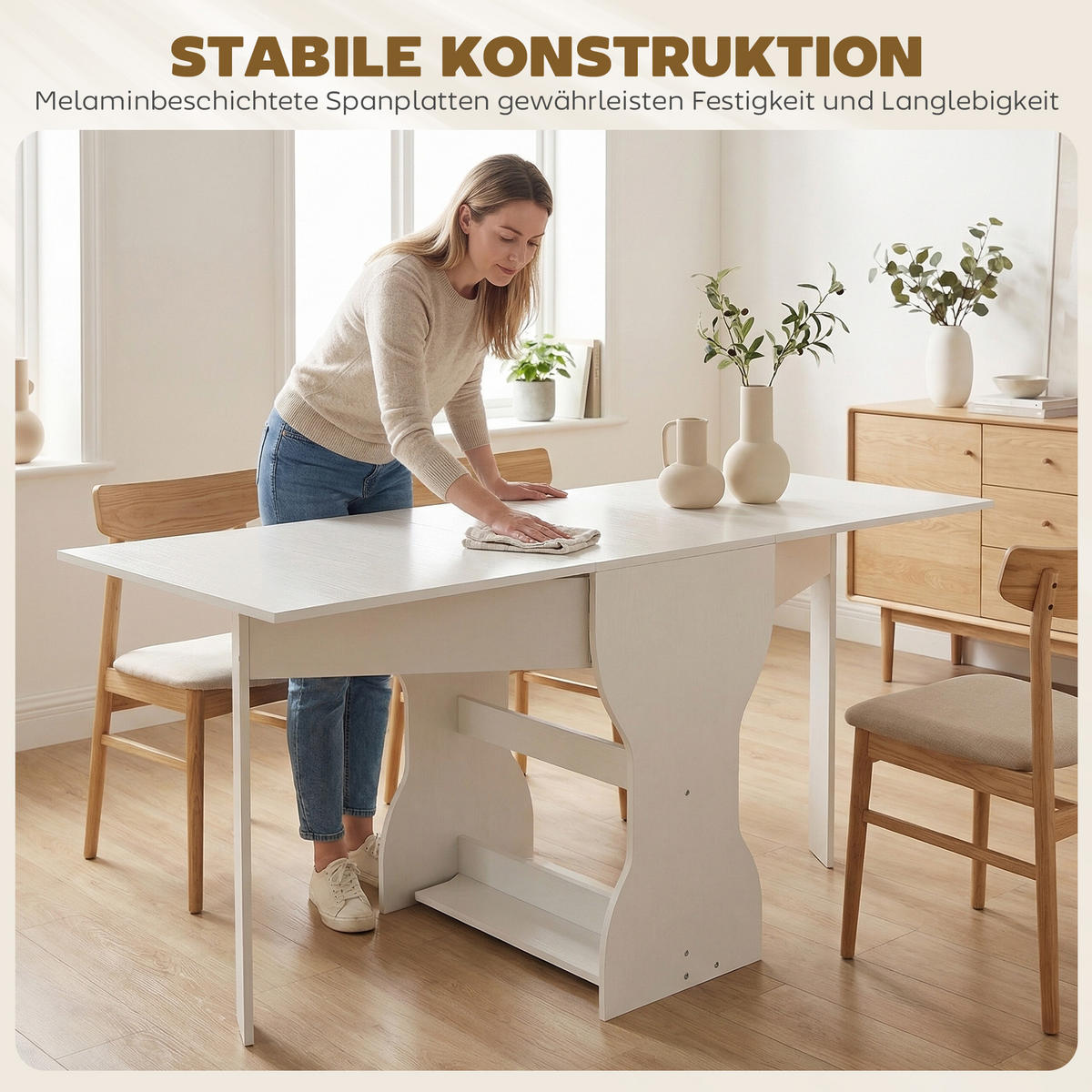 SKLÁDACÍ stůl z dřevotřísky, bílý - bílá, kompozitní dřevo (160/60/75cm) - HOMCOM