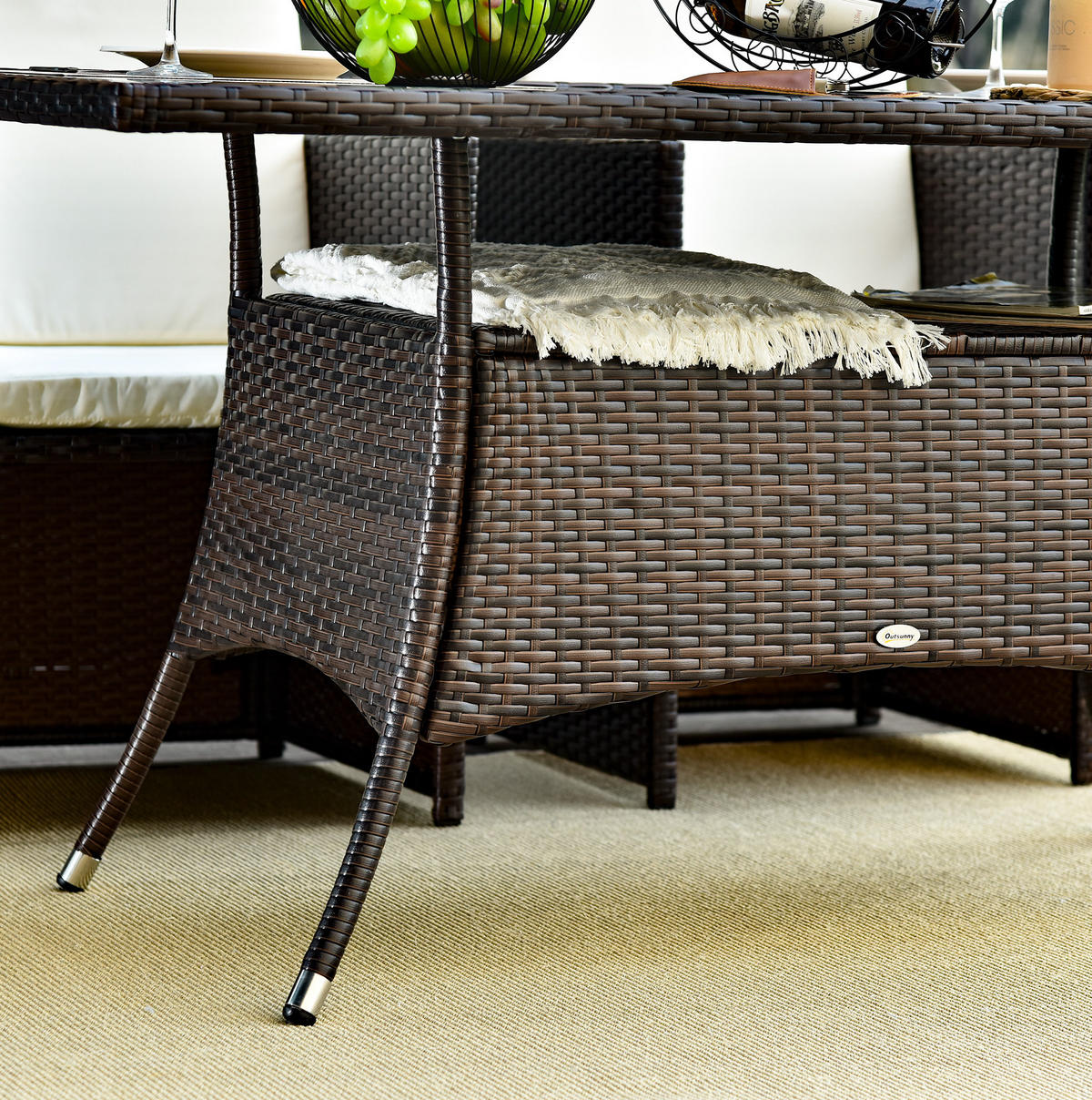 ZAHRADNÍ jídelní stůl 150/85/74 cm hnědý z kovu s deskou ze सुरक्षा skla pro interiér i exteriér - hnědá, kov (150/85/74cm) - OKWISH