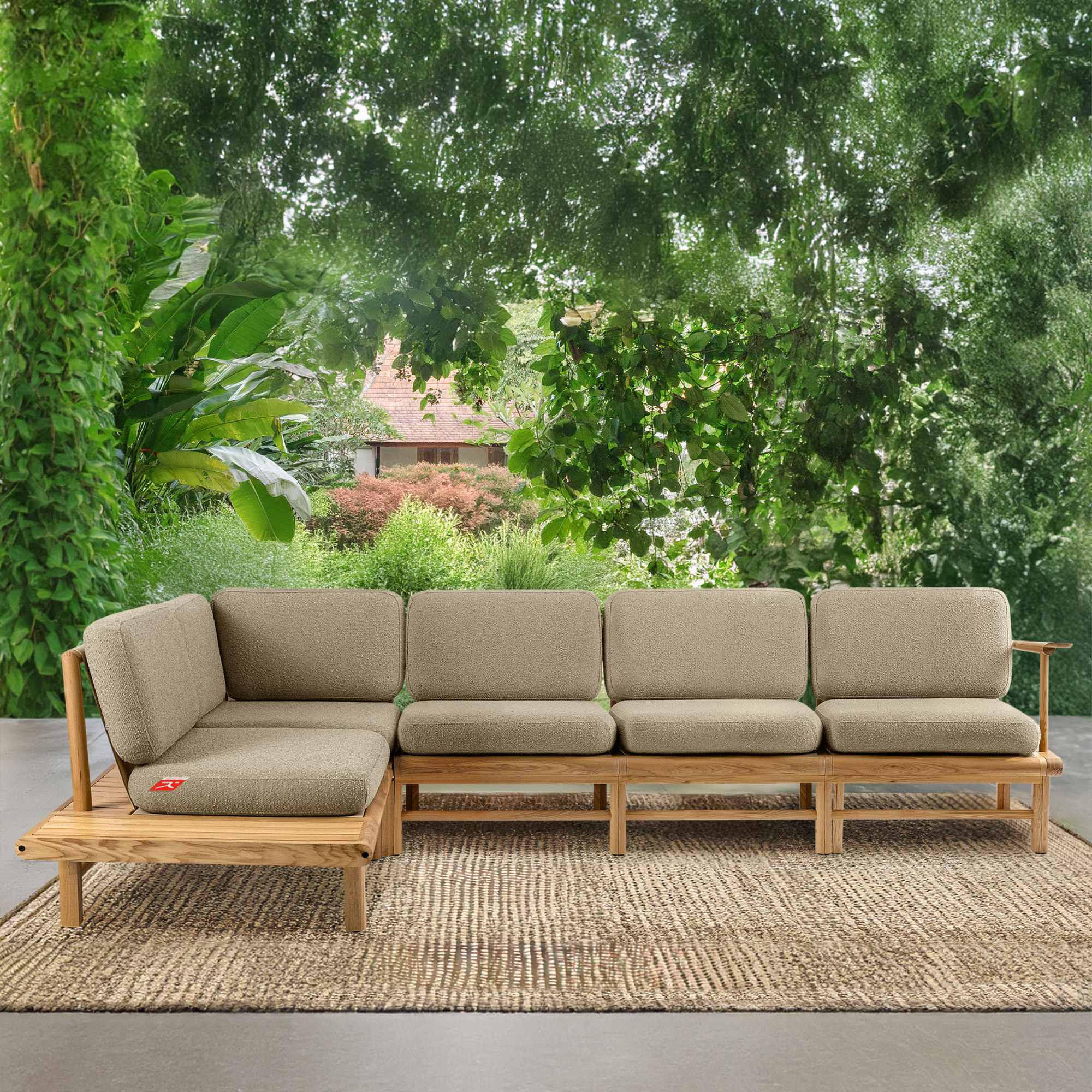 LOUNGESOFA ATREDA links - Beige, Holz/Textil (300/80/175cm) - KONSIMO®