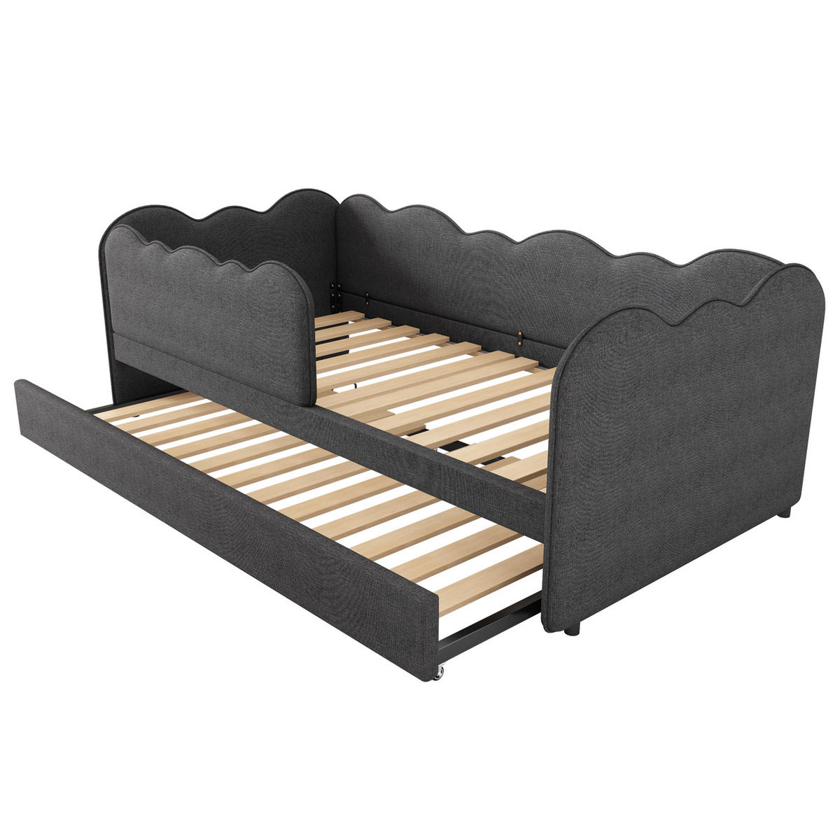 TAGESBETT mit Ausziehbett 90x190 cm Leinen Grau - Grau, Holzwerkstoff (90/190cm) - Beauniv