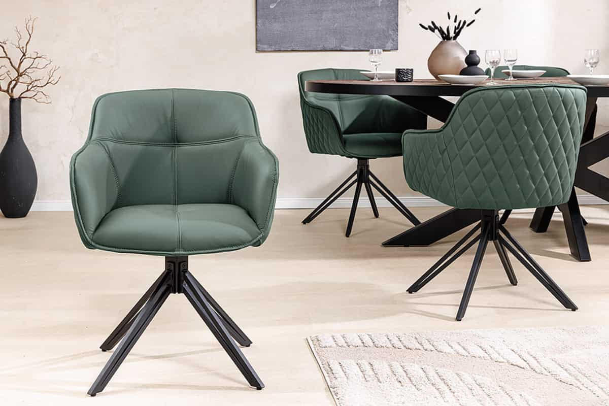 STUHL EUPHORIA Echtleder Grün 80 cm - Schwarz/Grün, Leder/Metall (58/82/60cm) - riess-ambiente