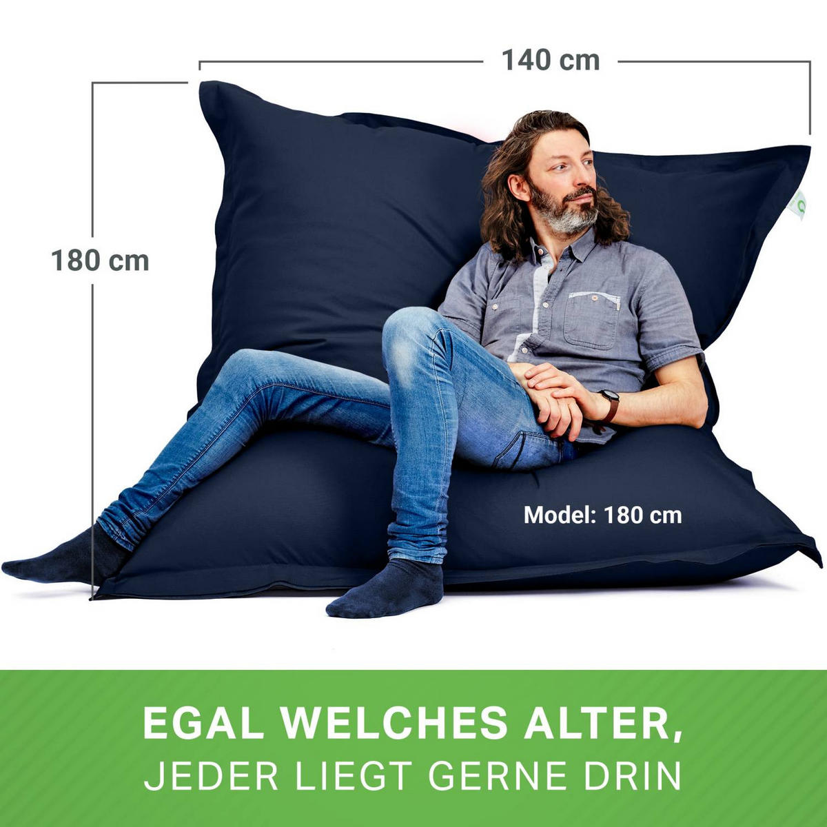 RIESEN-SITZSACK "Square" XXL - Baumwolle - Dunkelblau, Textil (140/25/180cm) - Green Bean