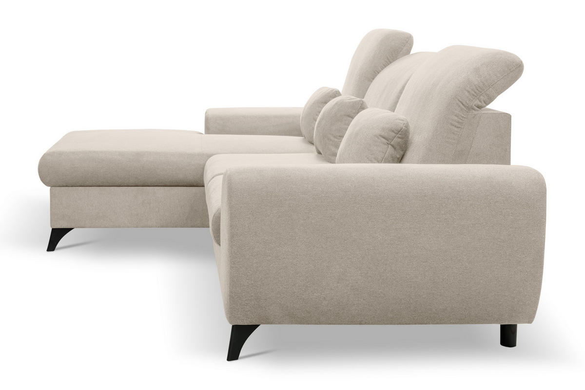 ECKSOFA LUCE L-S Creme Plüsch-Stoff mit Schlaffunktion - Creme, Holz (279/172cm) - MASSENO