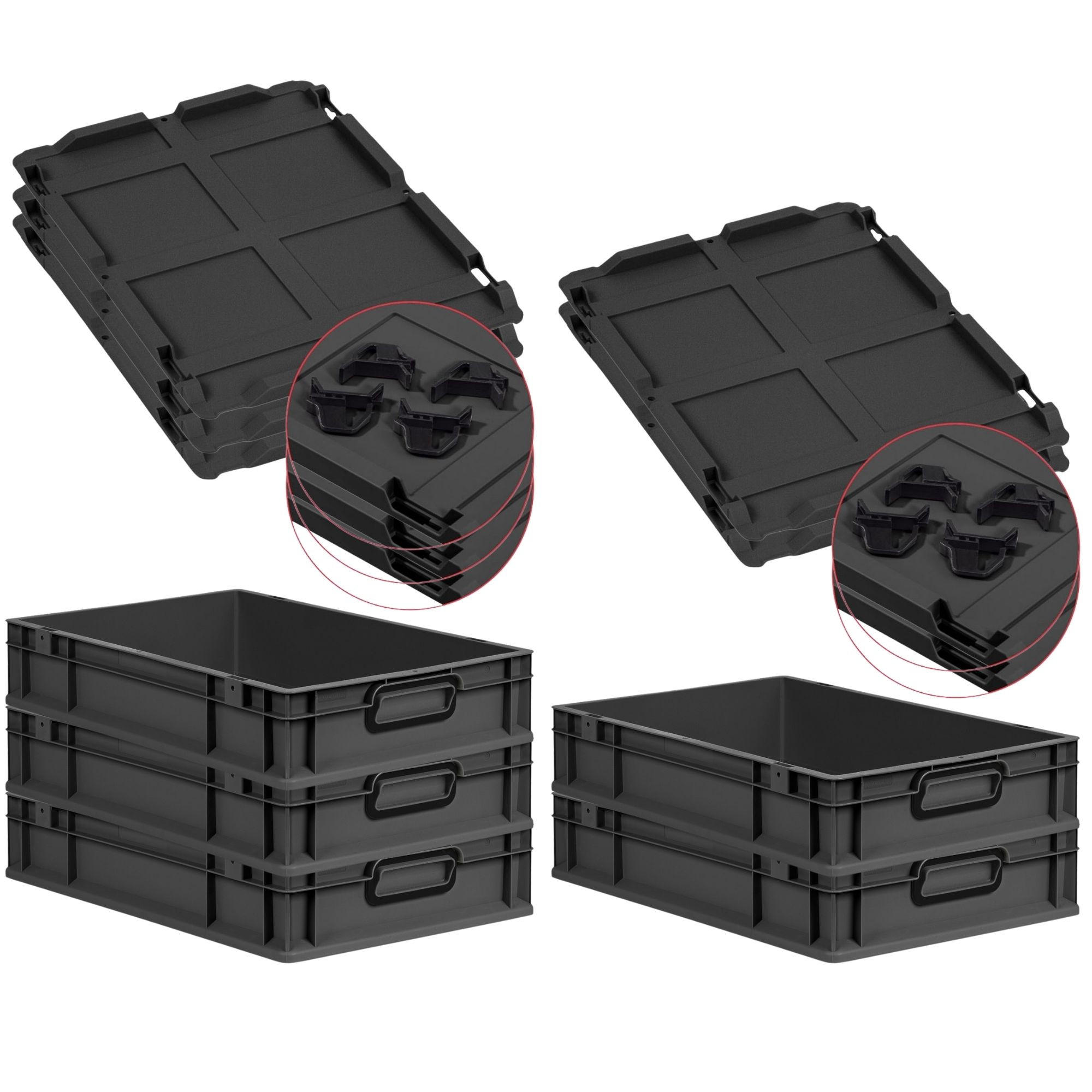 EUROBOX 5x NextGen Color mit Auflagedeckel 12x40x60 cm 23 Liter Schwarz Griffe schwarz zu - Anthrazit/Schwarz, Kunststoff (40/12/60cm) - PROREGAL
