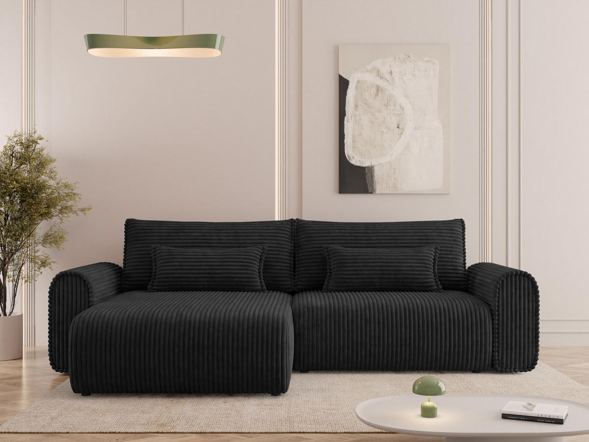 ECKSOFA Surles Cord - Schwarz, Holz/Kunststoff (245/145cm) - MIRJAN24