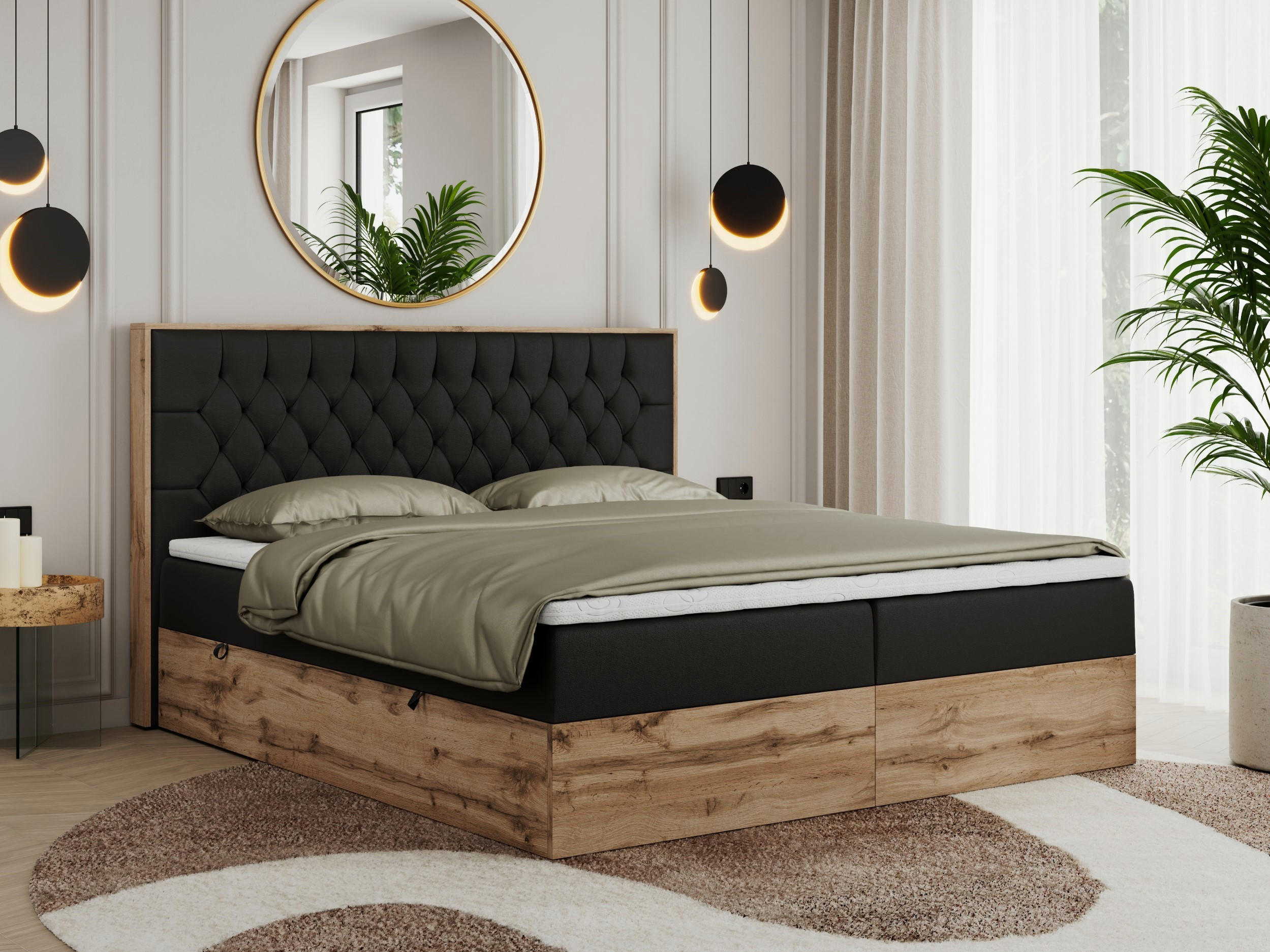 BOXBETT AMORE 200/200 Schwarz Velvet - H4 - Schwarz, Holz/Textil (200/200cm) - MKS