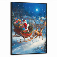 LEINWAND Bilder mit Rahmen - Weihnachtsmann - Rentier - Weihnachten - Schnee - 60x80 - Cognac, Textil (60/80cm) - MuchoWow