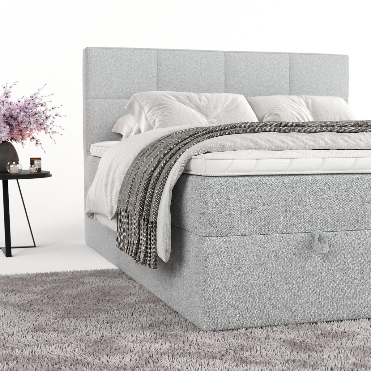 BOXBETT Velto 140/200 cm Hellgrau im Riva Stoff - Hellgrau/Schwarz, Holz/Holzwerkstoff (140/200cm) - AltaBeds