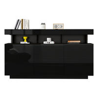 SIDEBOARD in Schwarz mit LED-Lichtstreifen für Wohnzimmer, Küche und Flur, B140/T35/H80 cm - Schwarz, Holzwerkstoff/Kunststoff (140/80/35cm) - STILVORA