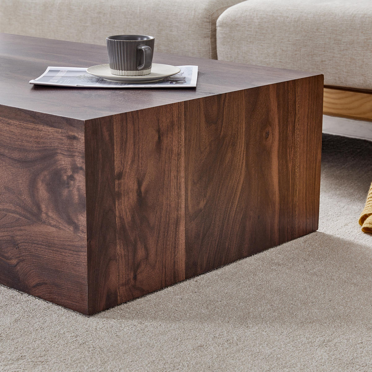 COUCHTISCH aus MDF 90x50x30 cm in Walnuss mit rutschfesten Füßen - Walnussfarben, Holzwerkstoff (90/50/30cm) - Modfu
