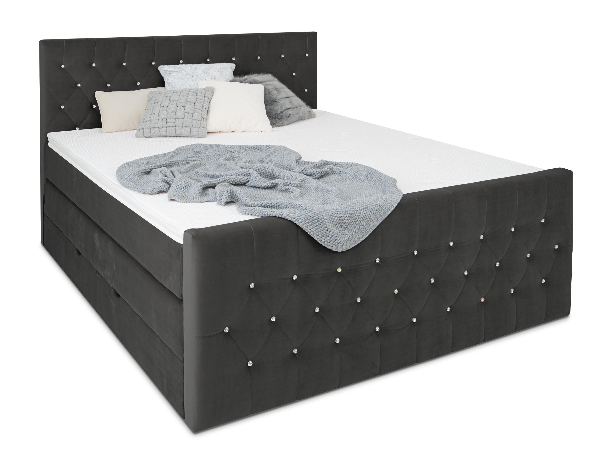 BOXSPRINGBETT Sira Anthrazit 160/200 cm H2/H3 Samt - Anthrazit, Textil (160/200cm) - wonello