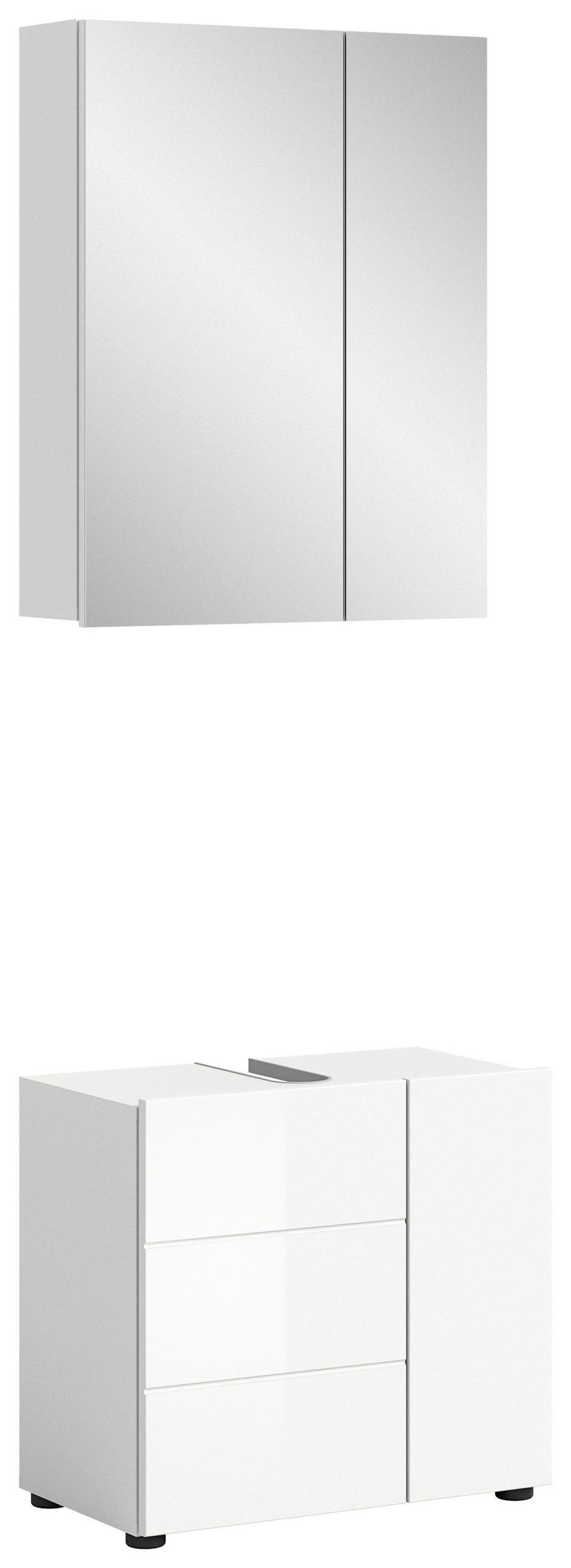 BADMÖBEL Set Vira 2tlg. Bad Kombination , inkl. Beleuchtung (B/H/T: 60x190x34 cm) - Weiß, Holz (60/190/34cm)