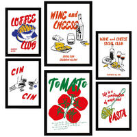 POSTER Set Mit 6 Von Lebensmitteln & Gerichten Im Pop Art A3 & A4 Schwarzer Rahmen - Schwarz, Papier (29/3cm) - Nacnic