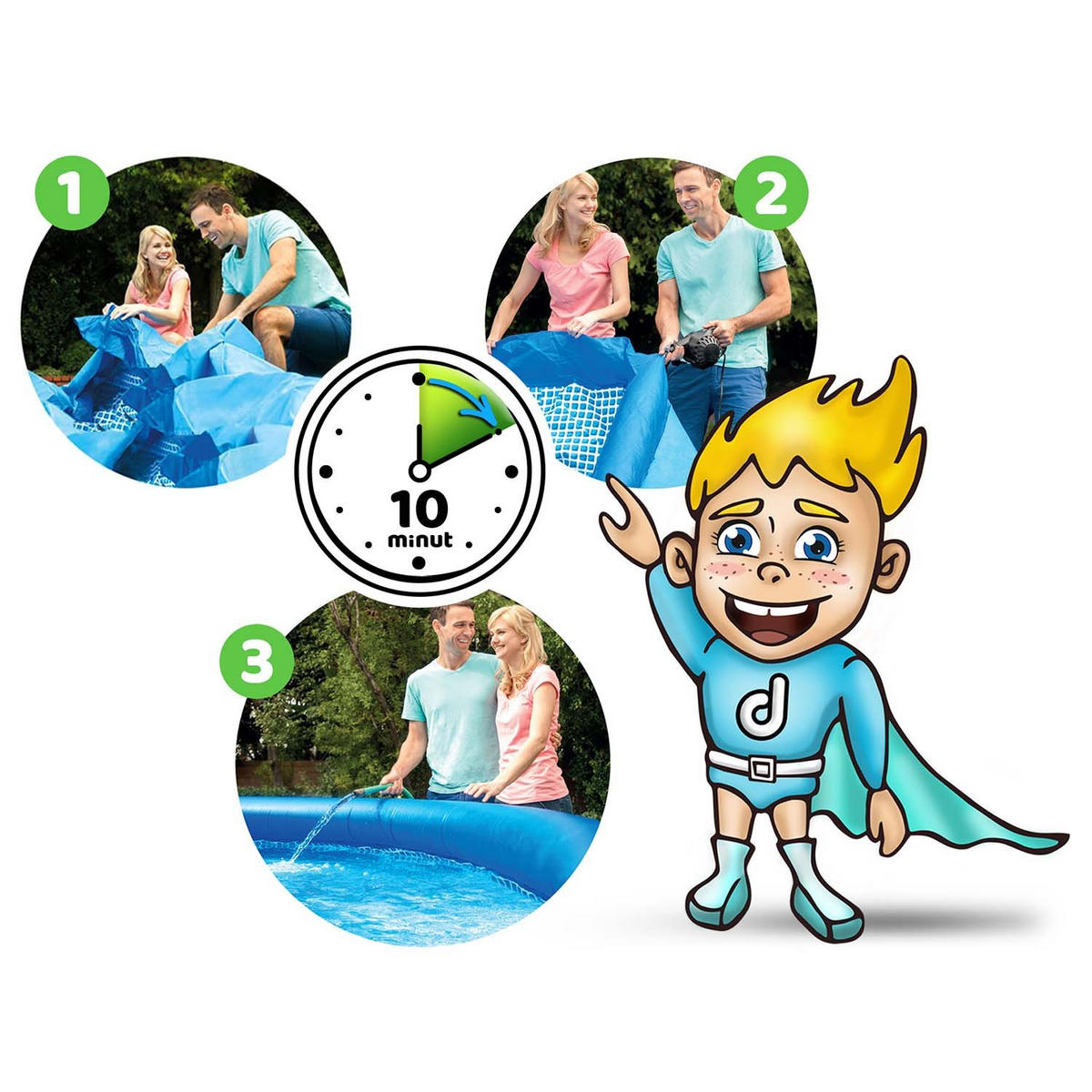 QUICK-UP POOL SET 244 x 61 cm, 6in1 - 28106 - Blau, Textil (244/61cm)