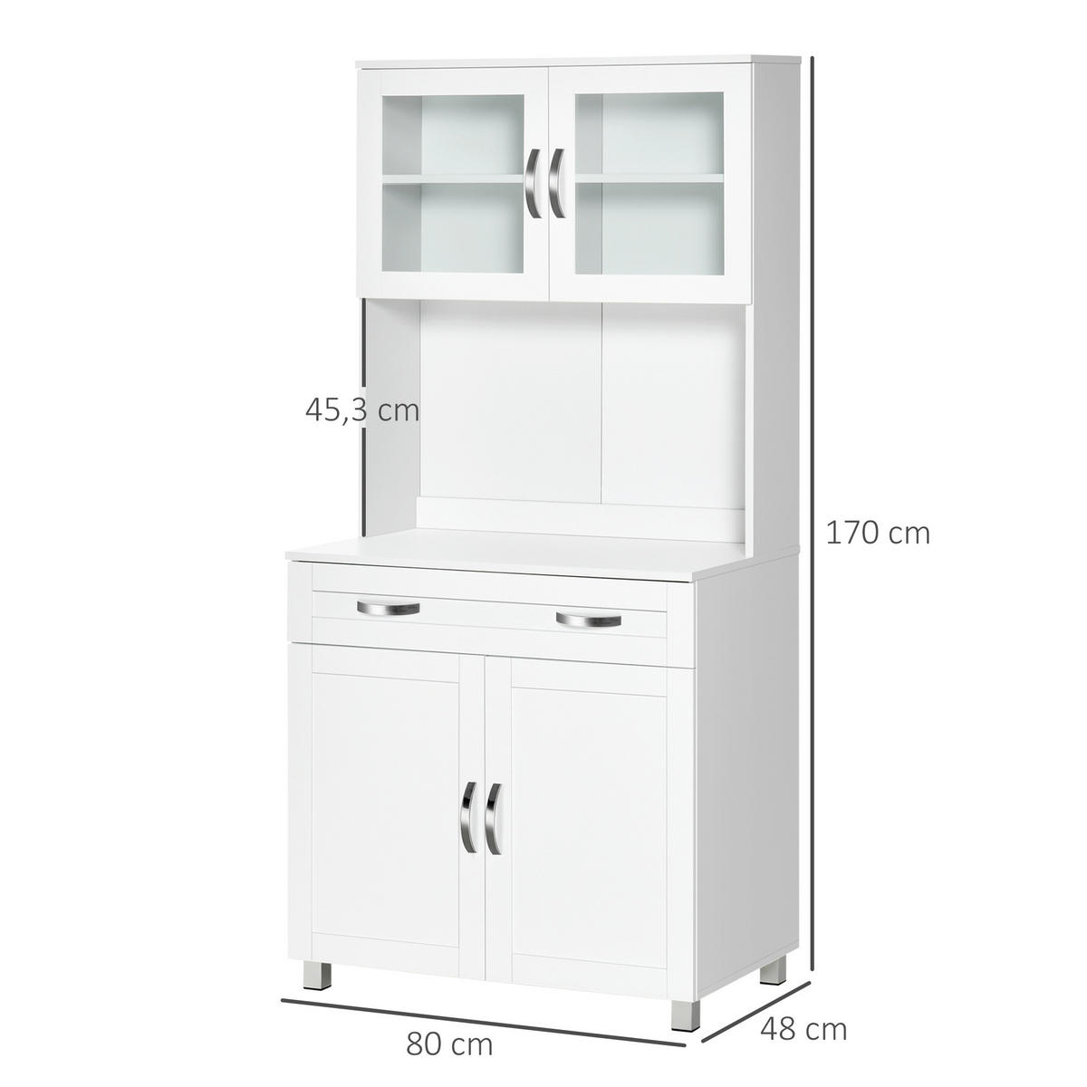 BUFFET DE-10998 2 Türen & große Schublade mit Vitrine Weiß - Weiß, Holzwerkstoff (121.92/431.8/203.2cm) - ComfortXL