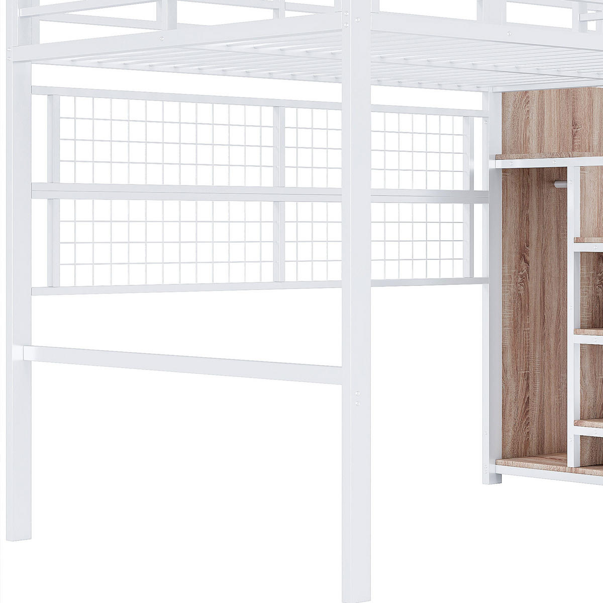 HOCHBETT 140 x 200cm mit Kleiderschrank, Stauraumleiter, 7-farbige LED-Leuchten, ohne Matratze, weiß - Weiß, Metall (140/200cm) - KOMHTOM