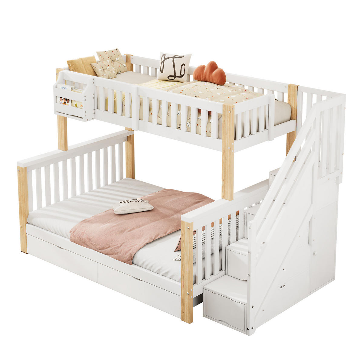 KINDERBETT aus Massivholz 90/140x200 cm in Weiß mit Stauraum - Weiß, Holz (90/200cm) - Modfu