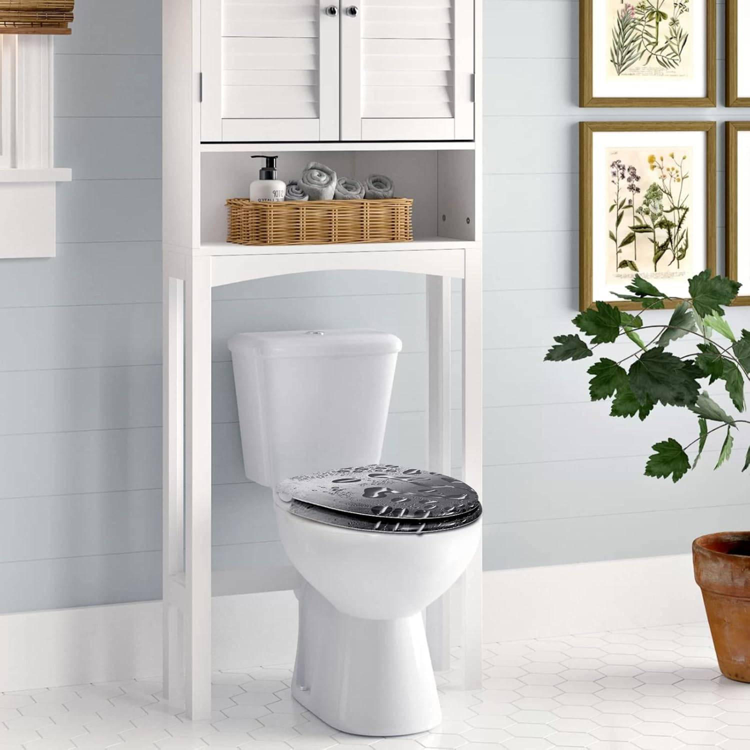 WC SITZ mit Absenkautomatik, 175 kg belastbar, Tautropfen Grau Oval - Grau, Kunststoff (37/5.2/45cm) - Woltu