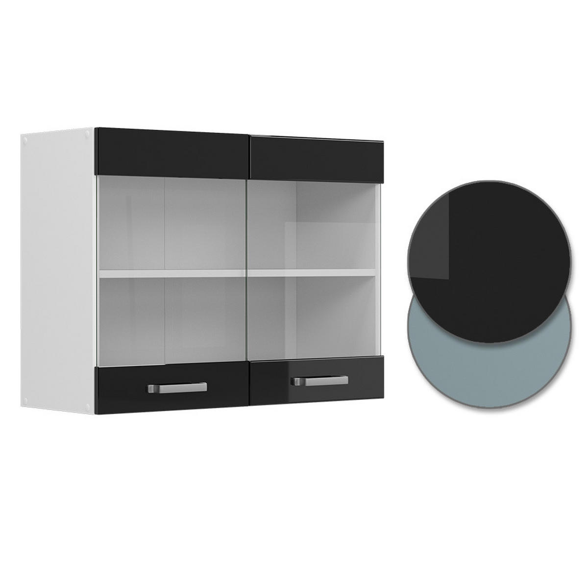 KÜCHENGLASSCHRANK R-Line Schwarz Hochglanz 80 cm - Schwarz Hochglanz/Schwarz, Holzwerkstoff (80/60/31cm) - Vicco
