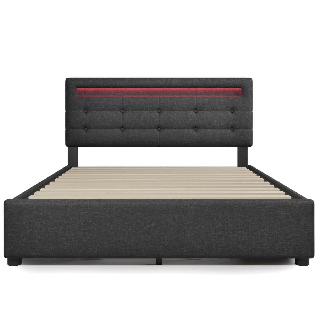 POLSTERBETT mit LED-Beleuchtung 140/200 cm mit 4 Schubladen, grauem Kopfteil - Grau, Textil (140/200cm) - BEAOK