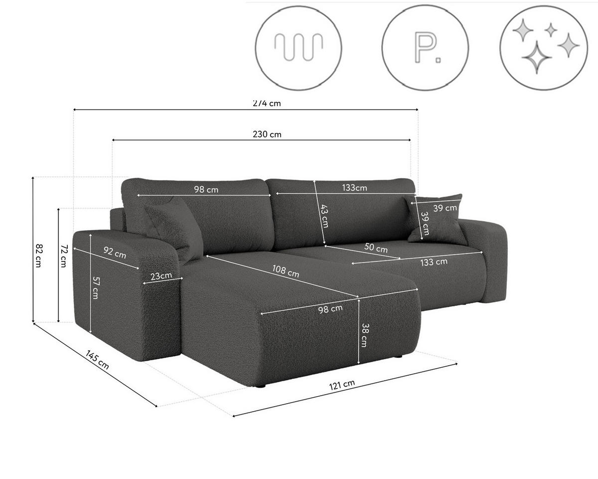 SCHLAFSOFA MILANO XL Und Bettkasten Stoff Quelle Graphit Links - Graphitfarben, Holz (145/82/274cm) - Kaiser Möbel