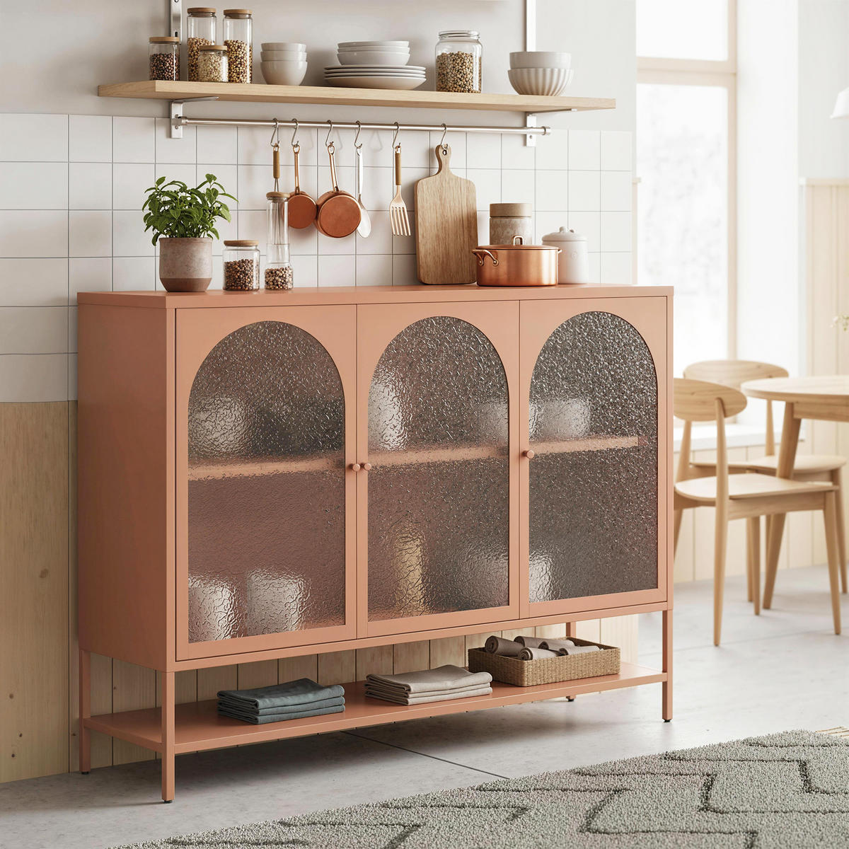 SIDEBOARD Rostbraun, 3 Glastüren, 140/40/105 cm - Rot, Holz (140/105/40cm) - PANGIVO