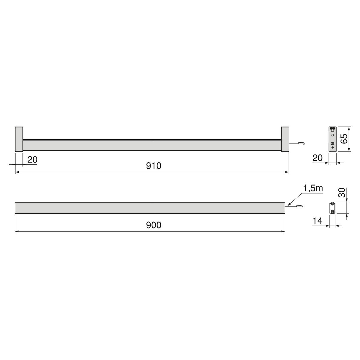 SCHRANKSTANGE Luxe LED 900mm Titanium - Titanfarben, Metall (2/7/90cm) - EMUCA