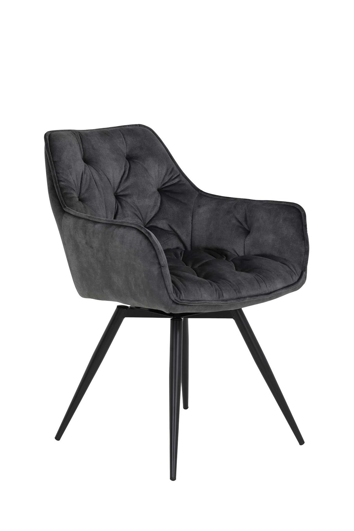 ARMLEHNSTUHL Florentina - Samtvelour Vintage Anthrazit - Anthrazit/Schwarz, Textil/Metall (56/82/63cm) - Hela Vertriebs GmbH