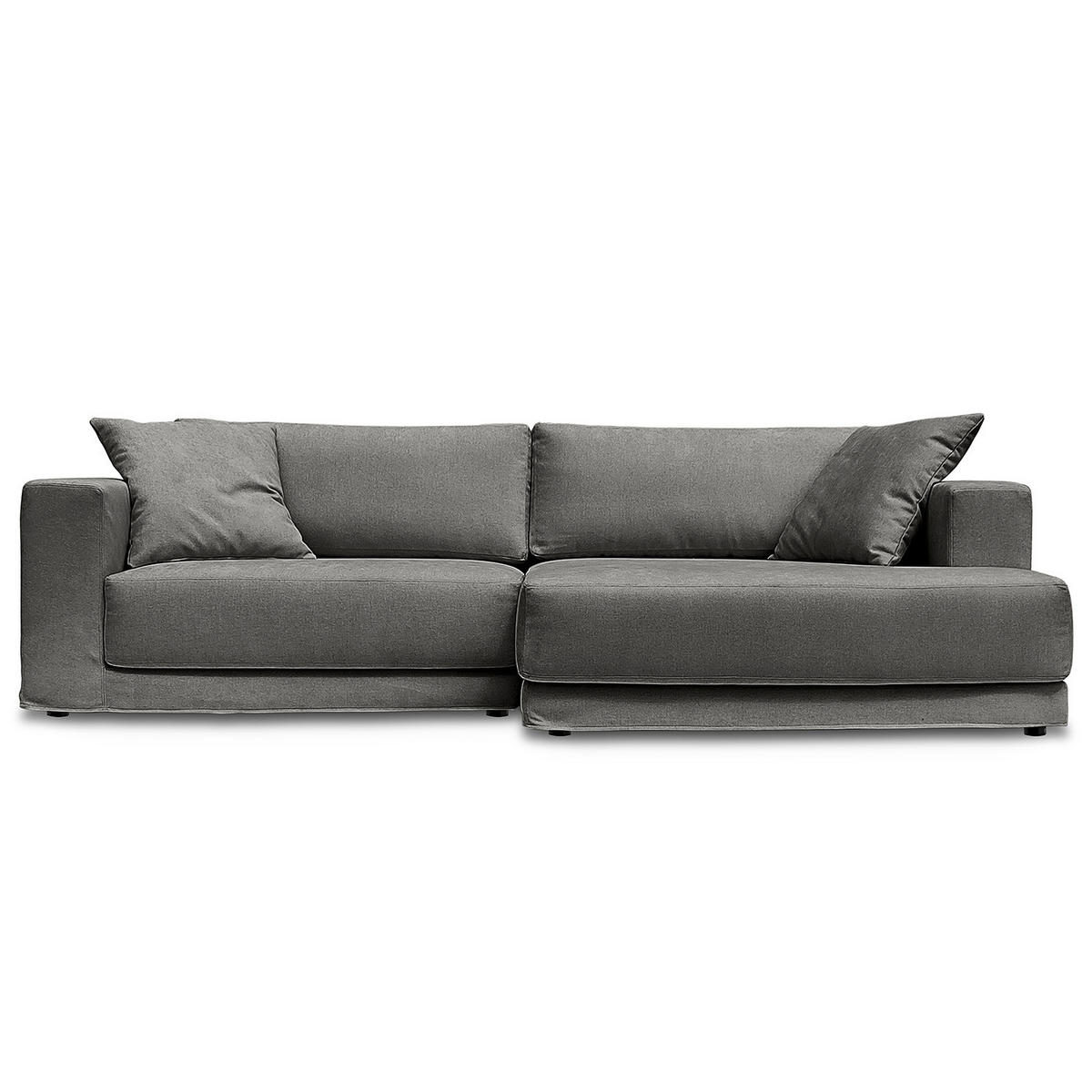 ECKSOFA mit Wechselbezug - Longchair, Webstoff - Dunkelgrau/Schwarz, Kunststoff/Textil (260/155cm) - home24