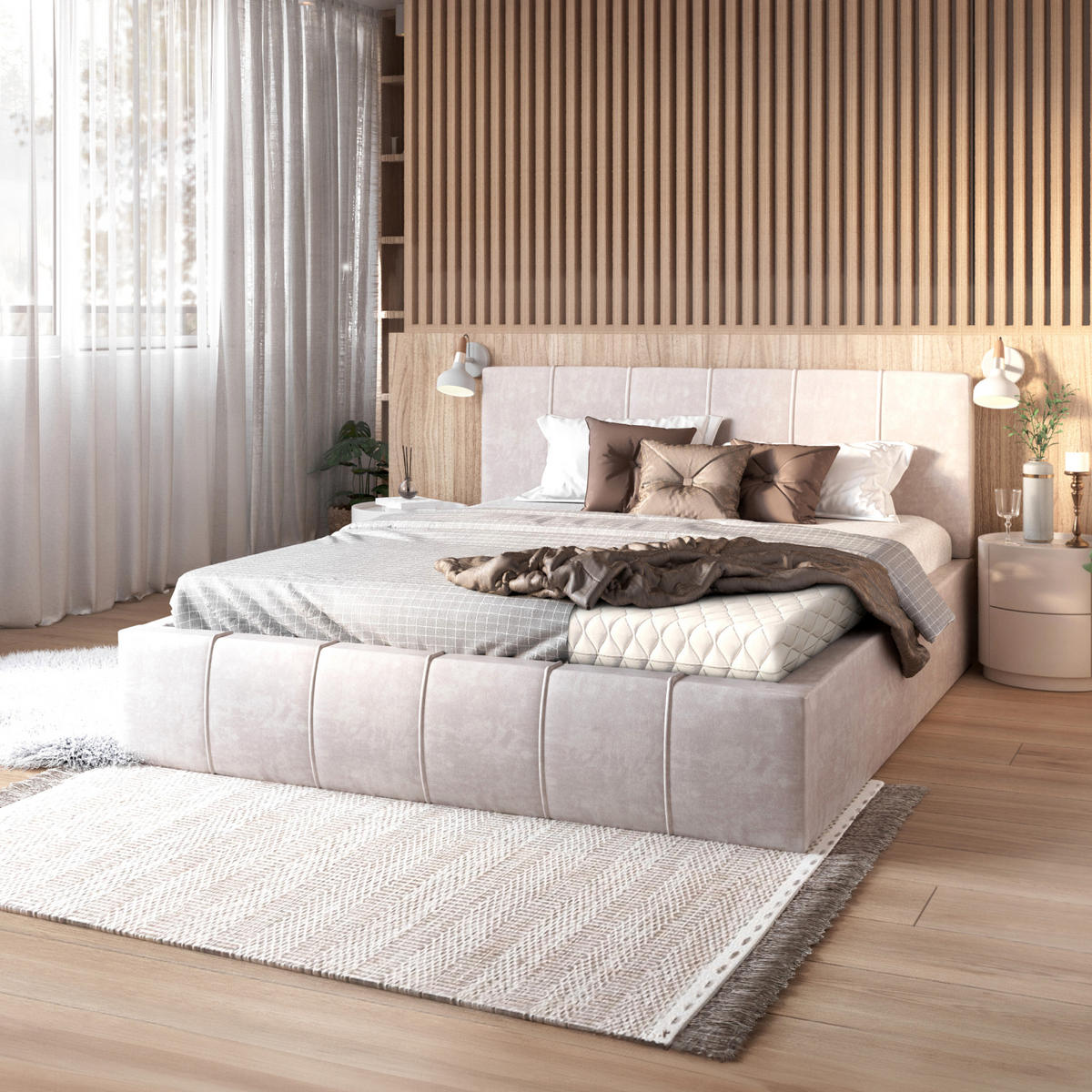 POLSTERBETT FLORIDA - Birkefarben/Beige, Holzwerkstoff/Metall (160/200cm) - FDM