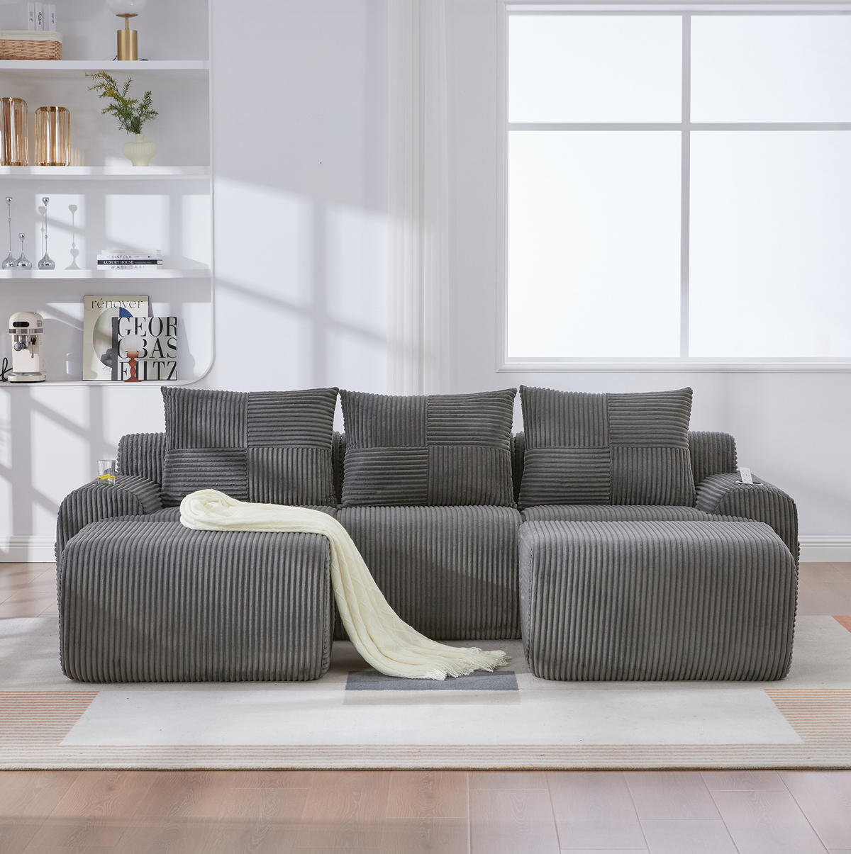 SOFA modular 268 x 174 cm Corduroy Dark Gray - Dunkelgrau, Kunststoff (174/80/268cm) - Meubliv