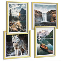 BILDER SET 4er Set - 50x50 cm & 40x60 cm Goldrahmen - Berge, Seen, Wasserfall, Wolf - Goldfarben, Kunststoff (50/50cm) - TULUP