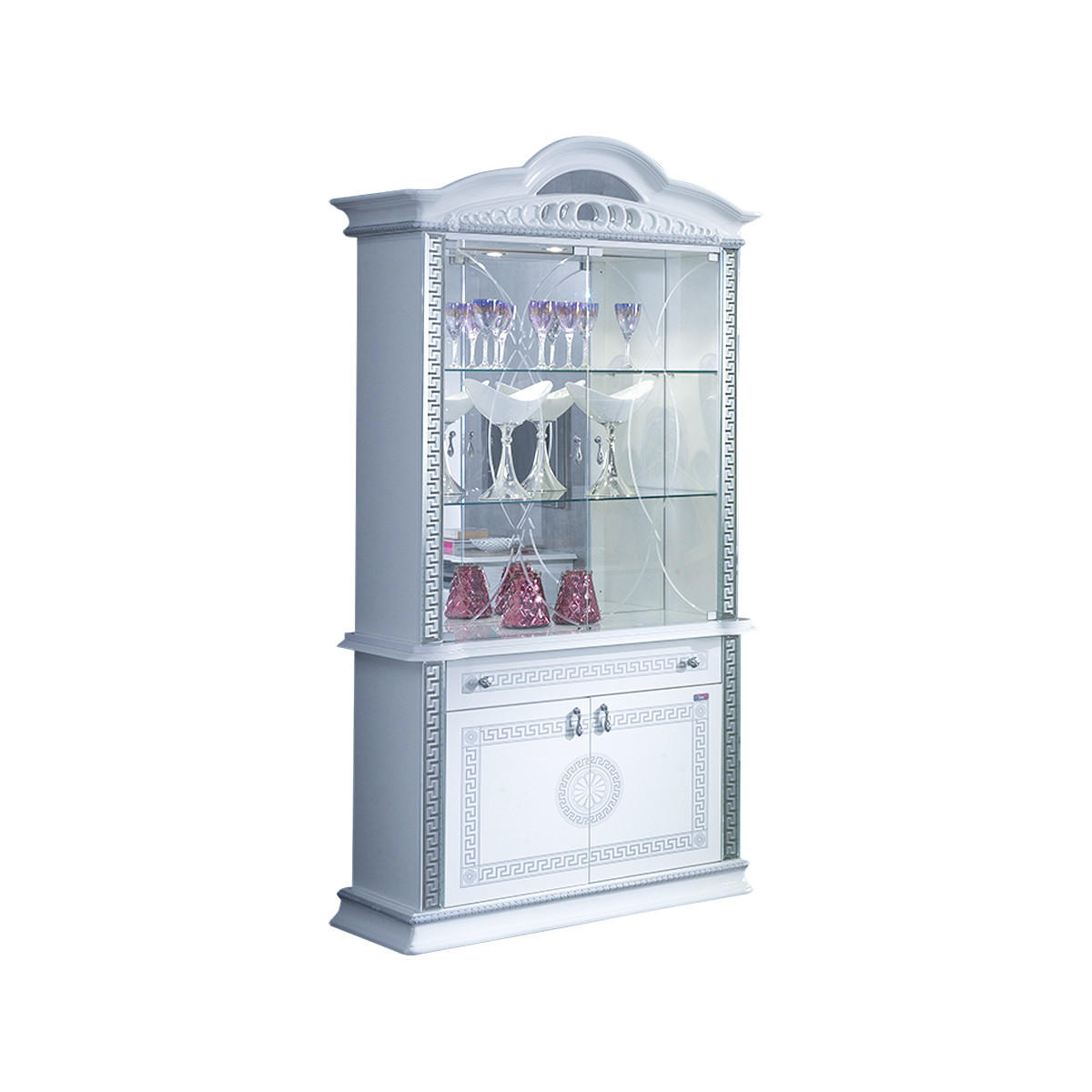 VITRINE VENUS in Weiß/Silber 4-Türig - Weiß Hochglanz/Silberfarben, Glas/Holzwerkstoff (102/213/45cm) - Interdesign24