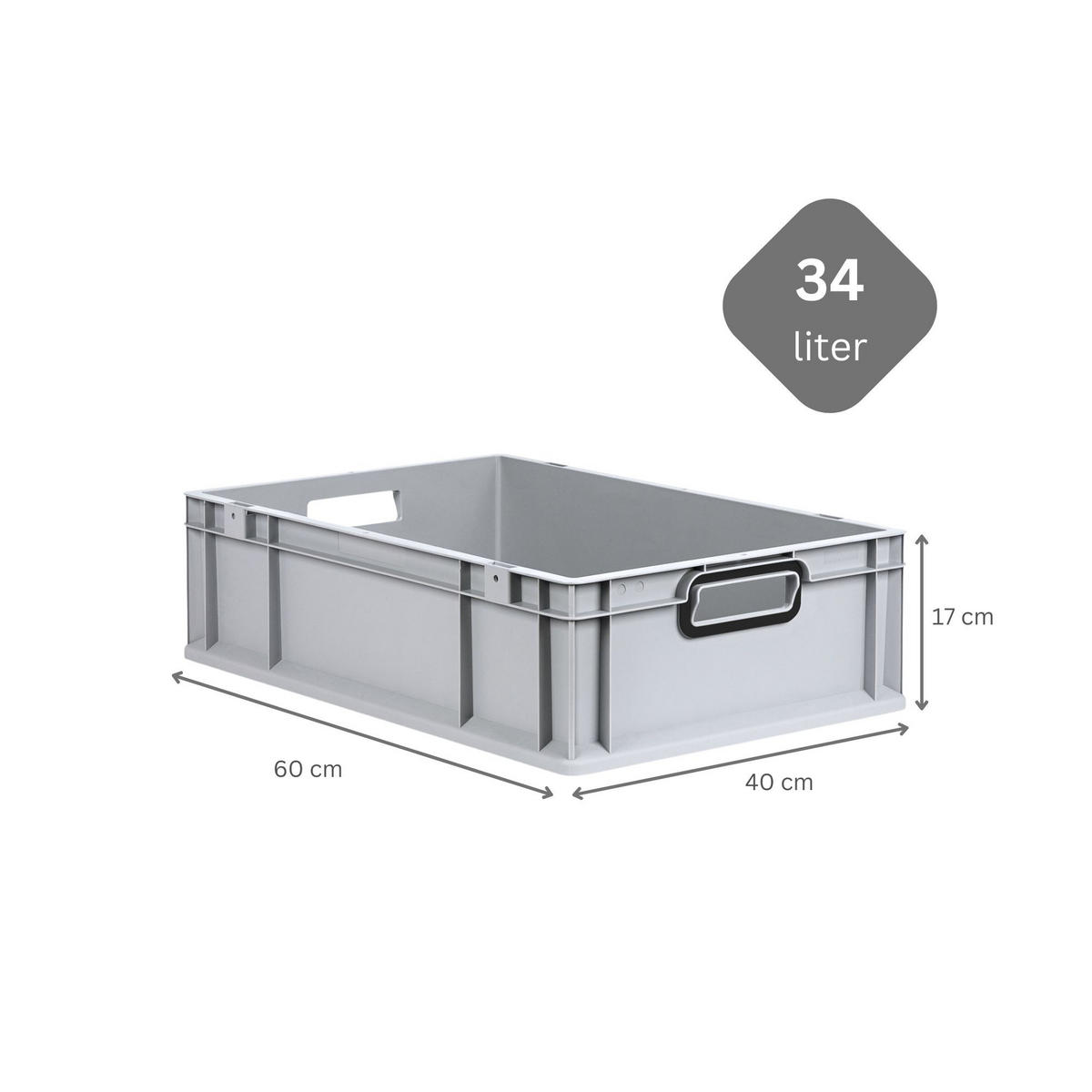EUROBOX NextGen Color 17x40x60 cm 34 Liter Griffe schwarz offen, Grau - Schwarz/Grau, Kunststoff (40/17/60cm) - PROREGAL