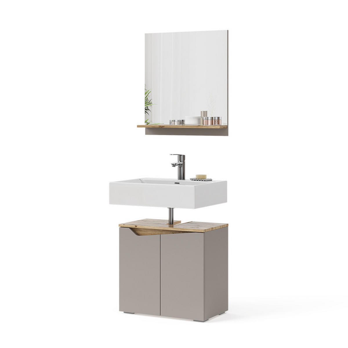 BADMÖBEL-SET Marelle Greige 2 Teile - Greige, Holzwerkstoff (60/57/35cm) - Vicco