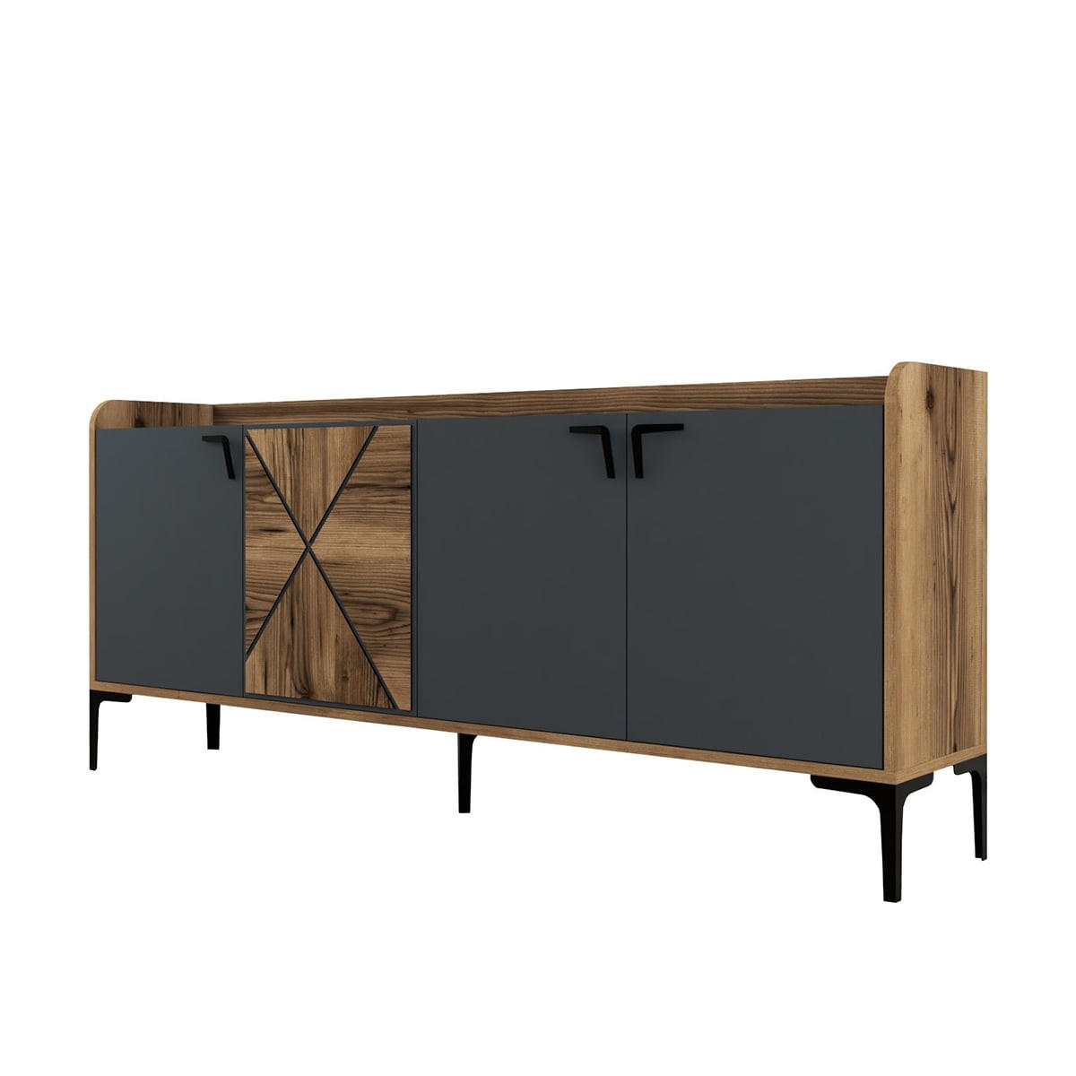SIDEBOARD 4 Türen L180 cm - Venedik - Anthrazit, Holzwerkstoff (35/78/180cm) - Calicosy
