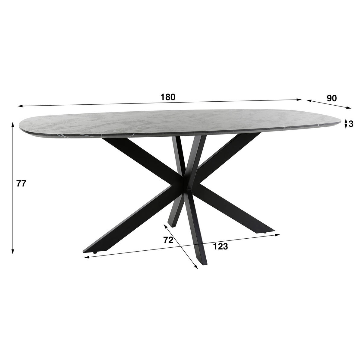 ESSTISCH ONYX CROCE Dänisch-Ovaler Tisch in dunkler Graphit-Steinoptik 180 cm - Schwarz, Holz (180/90/77cm) - alesvelt