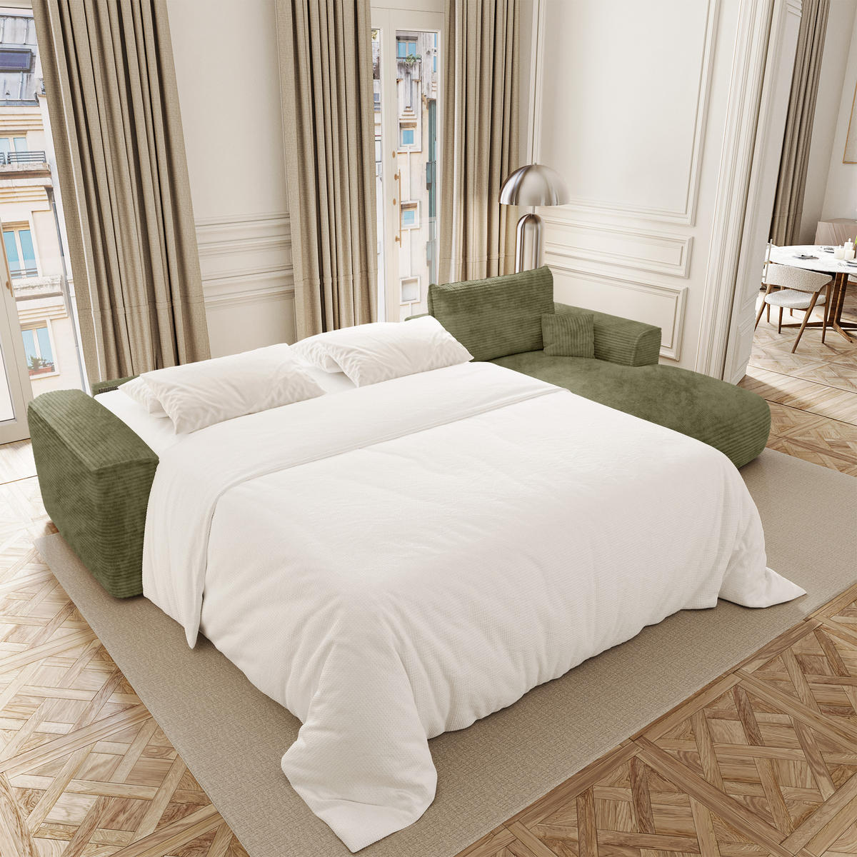ECKSOFA rechtwinklig COMO Cord Olivgrün 300cm - Olivgrün/Grün, Textil (300/165cm) - Premium Interiors