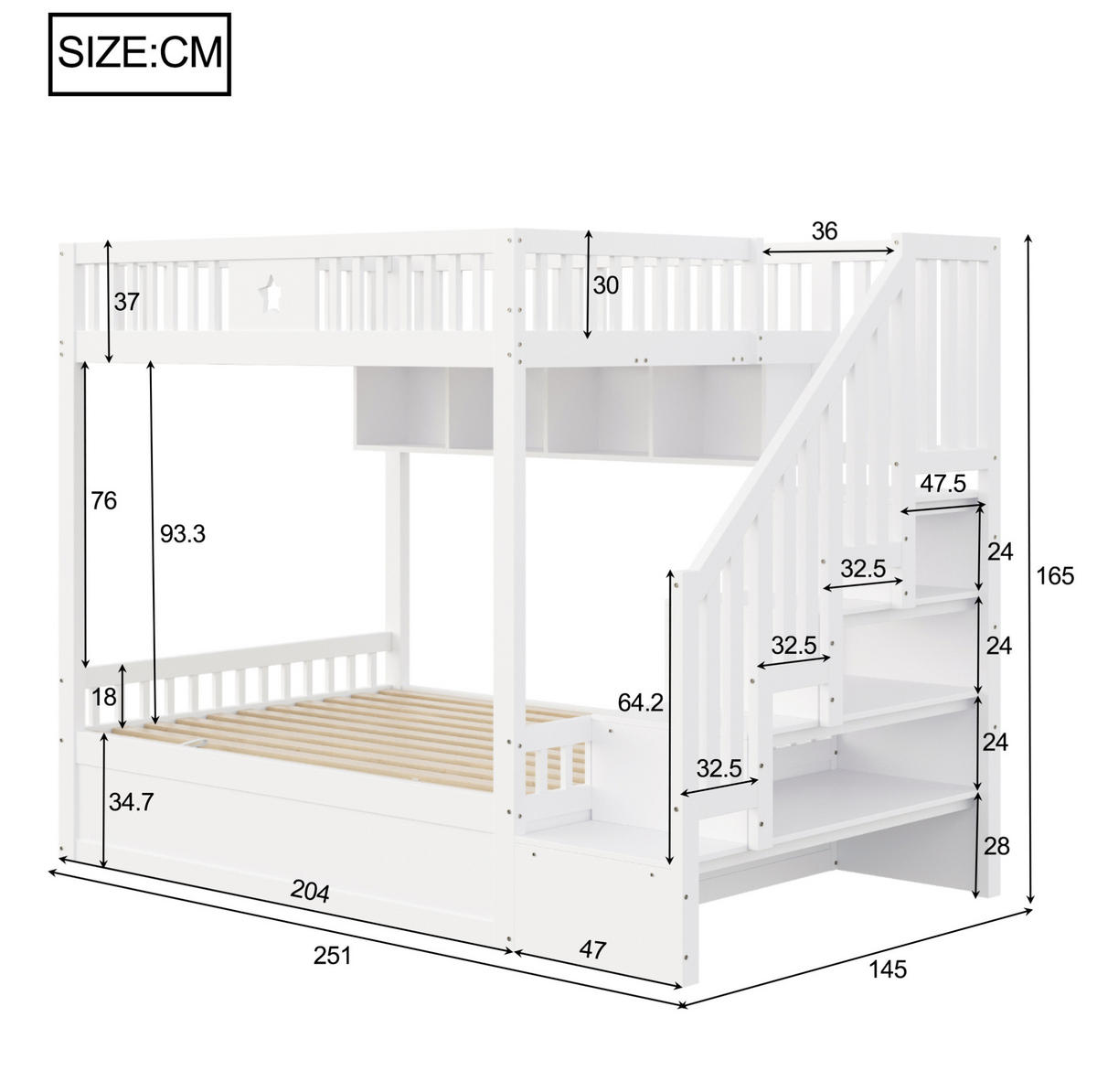 ETAGENBETT 140/200 cm in Weiß mit Stauraum und hydraulischem Unterbett - Weiß, Holzwerkstoff (140/200cm) - OKMYHOME