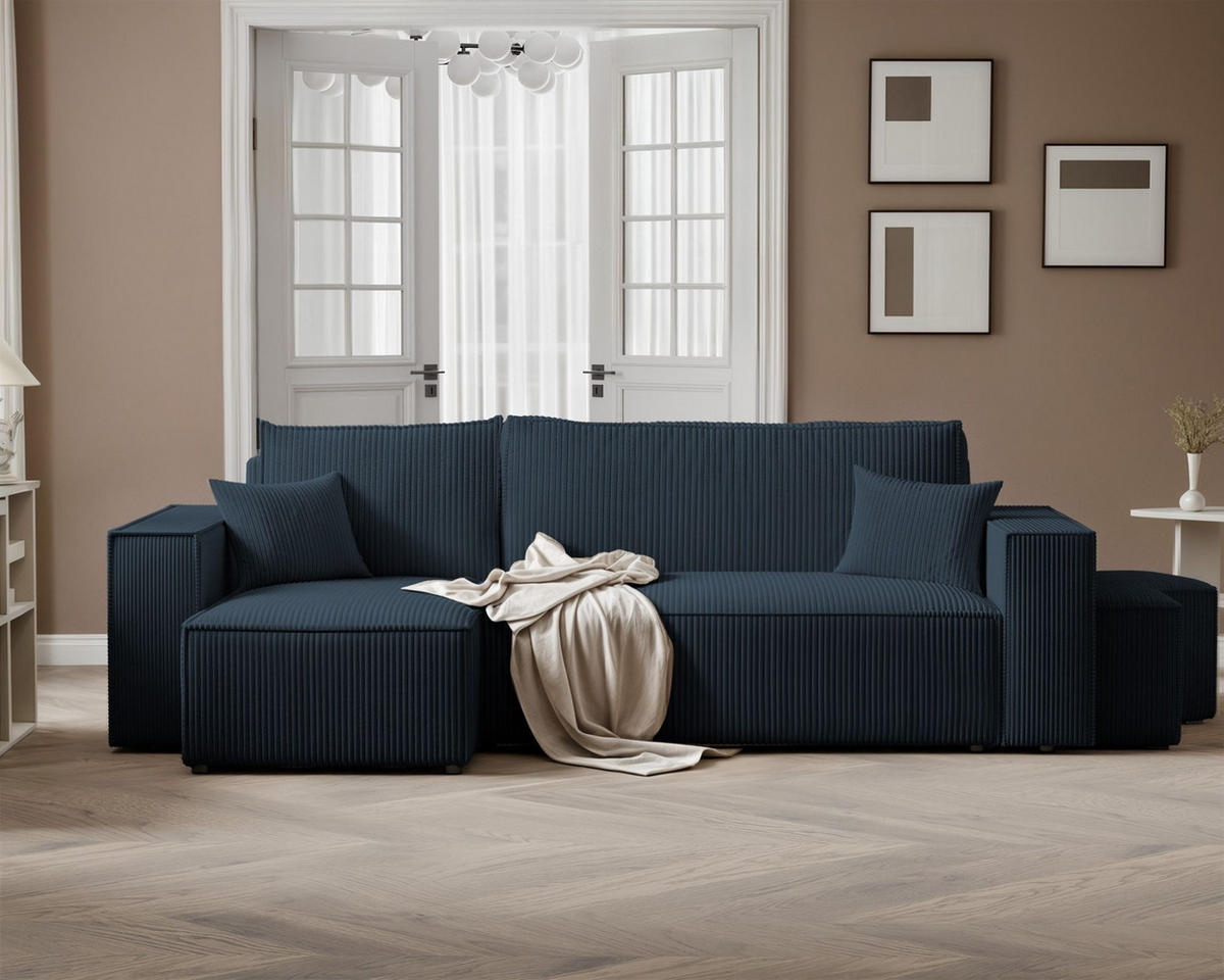 ECKSOFA Adara Inkl. Hocker - Blau, Holzwerkstoff/Textil (262/145cm) - Fun Möbel
