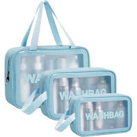 KULTURBEUTEL Set 3-teilig Transparent Blau - Blau, Kunststoff (10/21/30cm)