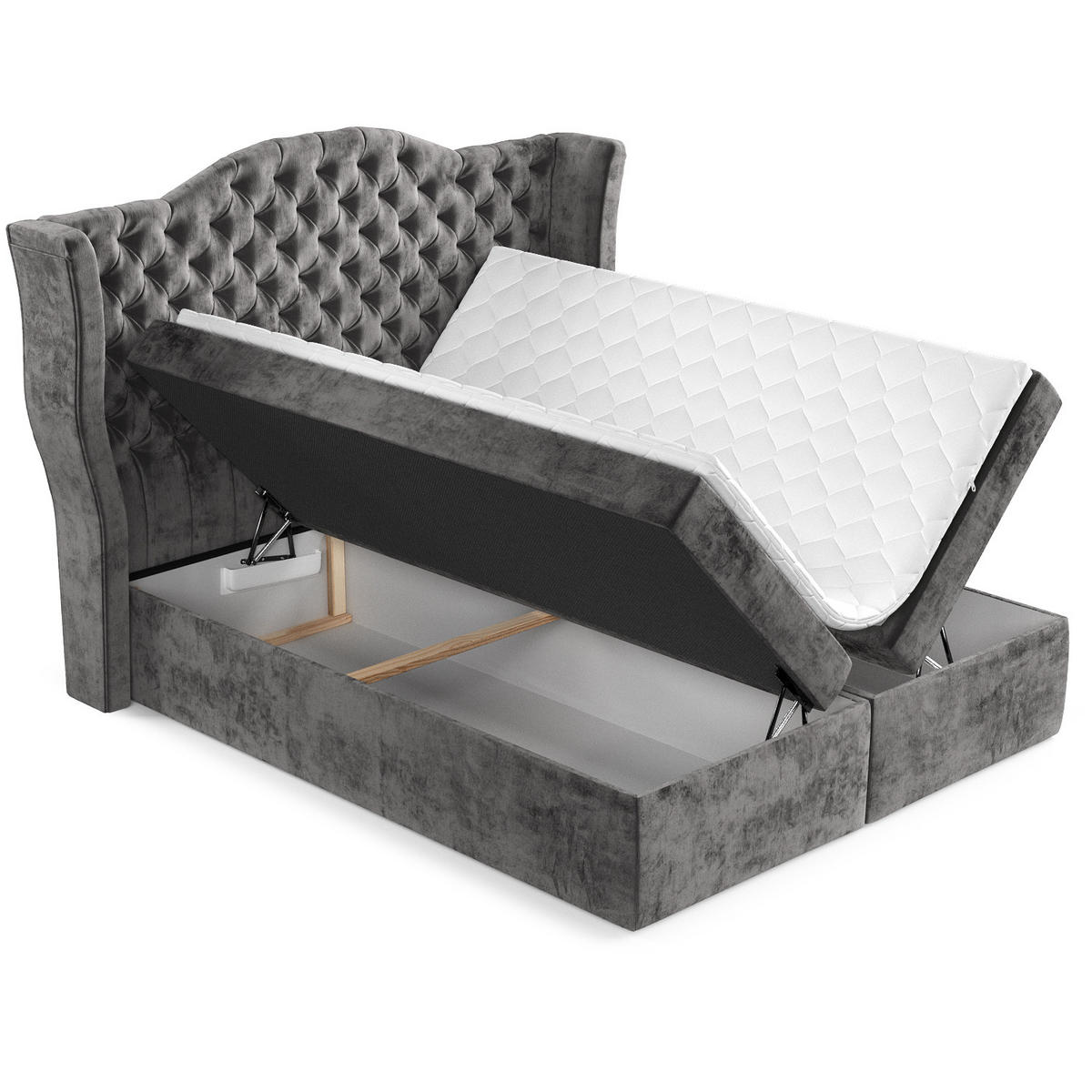 BOXBETT Royal Anthrazit 140/200 cm im Chenille-Stoff - Anthrazit/Schwarz, Holz/Holzwerkstoff (140/200cm) - Maison de Reve