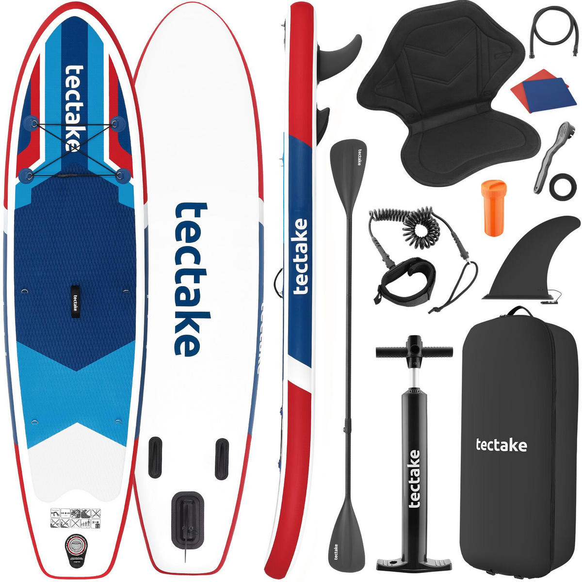 STAND-UP PADDLE BOARD , 288 x 77 x 22,5 cm, rot/blau - Rot, Kunststoff (288/77/0.23cm) - tectake