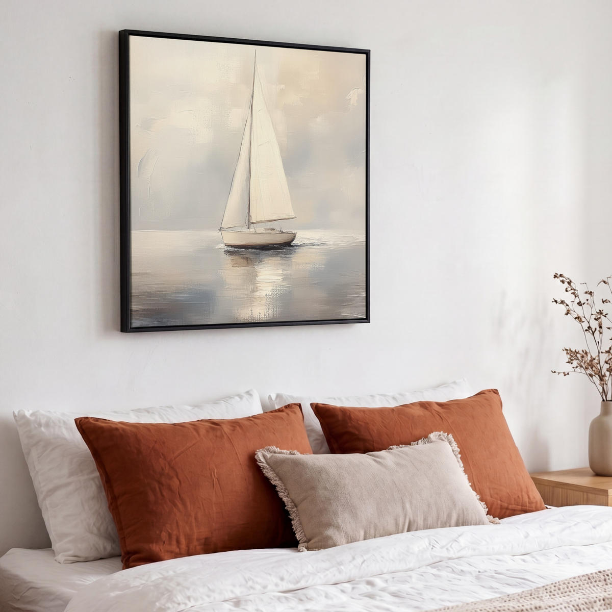 LEINWAND Bilder mit Rahmen - Segelschiff - Meer - Bewölkt - 50x50 - Creme, Textil (50/50cm) - MuchoWow