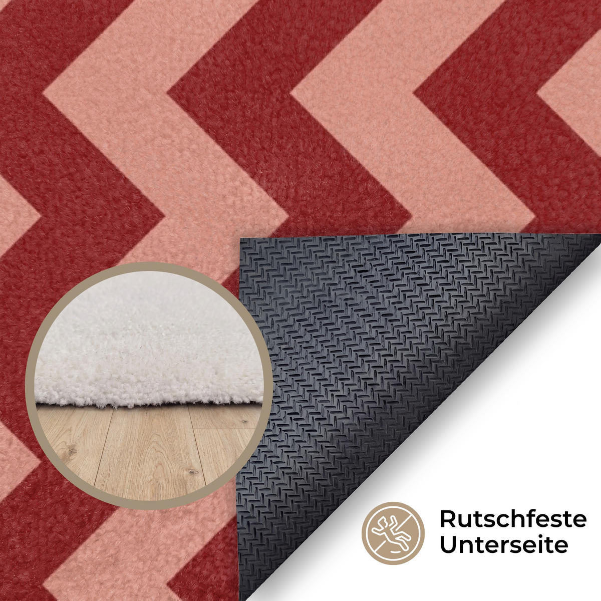 TEPPICH - Zickzack - Streifen - Muster - Rot - 150x90 cm - Rot, Kunststoff/Textil (150/0.4cm) - OnlyWow