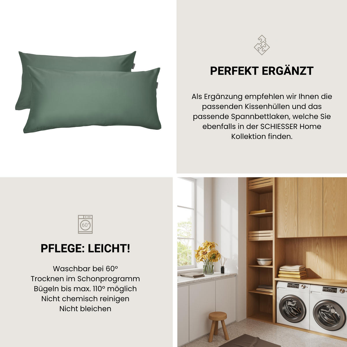 BETTWÄSCHESET Ella - Baumwollsatin - 2-teilig - 135 x 200 cm - Dunkelgrün - Dunkelgrün, Textil (135/200cm) - SCHIESSER