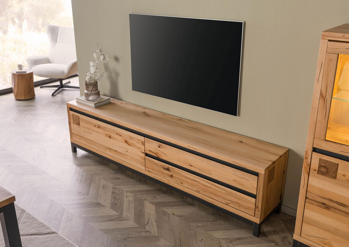 TV-BOARD Kernbuche 220x40x56 natur geölt VILLANDERS #154 - Hellbraun, Holzwerkstoff (220/56/40cm) - Massivmoebel24
