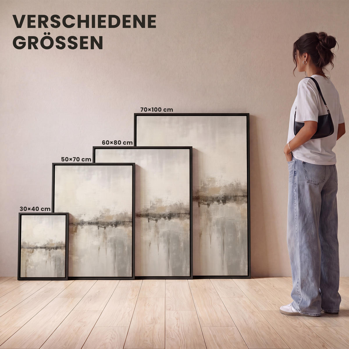 LEINWAND Bilder mit Rahmen - Moderne Kunst - Abstrakt - Beige - 50x70 - Beige, Textil (50/70cm) - MuchoWow