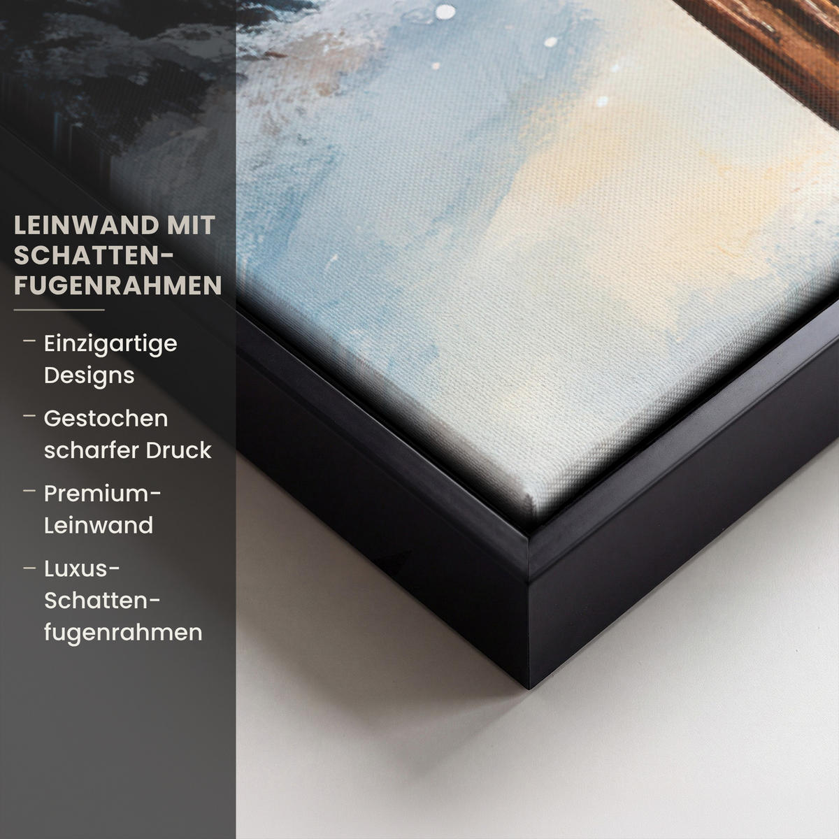 LEINWAND Bilder mit Rahmen - Weihnachtsdorf - Häuser - Schnee - Weihnachten - 40x60 - Sandfarben, Textil (40/60cm) - MuchoWow