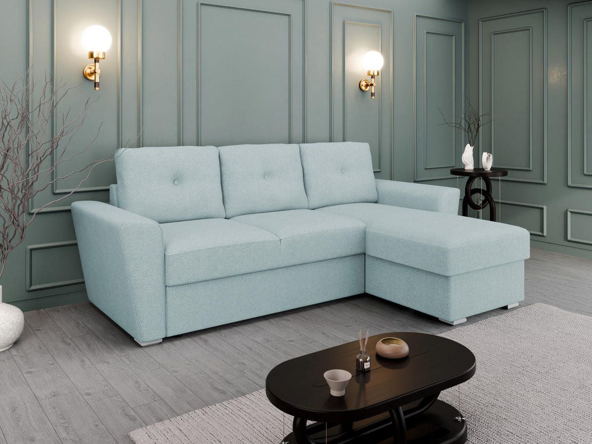 ECKSOFA Bellano Ecksofa L-Form - links oder rechts montierbar, blau - Blau, Holz (243/156cm) - Panda Möbel